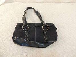 Estee Lauder Women&#39;s Purse Black Suede Feel Double Flap Silver Accents 5... - $14.08