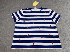 Quacker Factory Shirt Womens 3X Blue White Stripe Sailboat Embroidered N... - $24.74