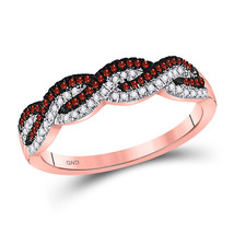 10k Rose Gold Womens Round Red Color Enhanced Diamond Woven Double Row Band 1/4 - £339.57 GBP