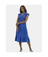 Womens Double Cloth Cotton Midi Dress with Flutter Sleeves - $29.93