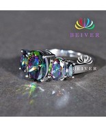 MYSTIC RAINBOW GEMSTONE RING FOR WOMAN  18K WHITE GOLD FILLED - £12.16 GBP