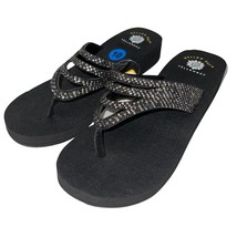 Yellow Box Flip Flops Pewter Rhinestones Mellow Mat Bling Wedge Sandals Connie - £27.40 GBP