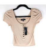 Lulus Henley Crop Top Button Front Ribbed Stretch Knit Beige XS - $13.97