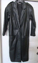 Vintage Brentwood Leather Coat Long Retro Raglan Sleeve Epilets Black Women&#39;s S - £67.13 GBP