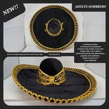 adults plain black  with gold colors mexican charro sombrero MARIACHI HAT  - £78.35 GBP