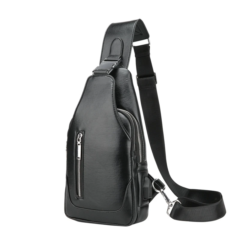 Leather Men Chest Bag Shoulder Bag USB Charging Bag Men&#39;s Chest Messenger Bag Bu - £21.23 GBP