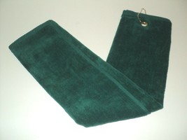NEW Luxury GREEN 100% Terry Velour Cotton Tri-Fold Golf Towel 16.5&quot; x 25.5&quot; - £9.03 GBP