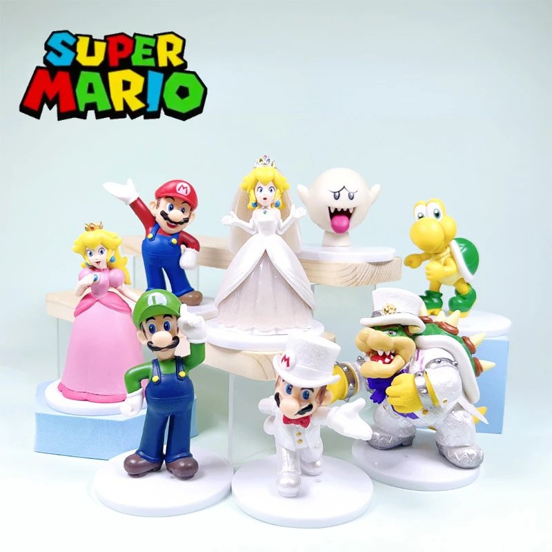 8pcs /lot Super Mario Bros Anime Figure Action Toy Model Wedding Theme Cartoon - £26.09 GBP
