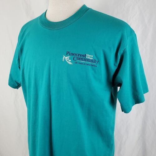 Vintage Teal Fruit of the Loom T-Shirt XL Single Stitch Pinecrest Community 90s - $14.99