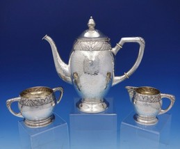 Danish Sterling Silver Coffee / Tea Set 3-Piece Hammered Art Deco Band (... - $1,358.10