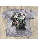 The Mountain Gray Tie-Dye T-Shirt Wolf Wolves &amp; American Flag Moon Mens ... - £29.71 GBP