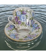 Tea Cup and Saucer Lomonosov Imperial Porcelain LFZ Blue Flowers Hand Paint - $691.01 MXN