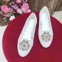 Summer Floral Lace Rhinestone Embellished Flat Shoes Women Glitter Crystal Flowe - £173.37 GBP