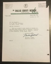 1967 Dallas County Medical Society Letter Millard Heath JFK John Kennedy No COA - £18.31 GBP