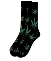 Parquet Men&#39;s Crew Novelty Socks Marijuana Leaf Shoe Size 6-12.5 Black W Green - £9.16 GBP