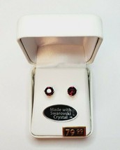 Crystals By Swarovski Ruby Red Earrings In Sterling Silver Overlay Stud Back - $31.15