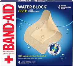 Band-Aid Brand Water Block Flex Large Adhesive Pads, 100% Waterproof Bandage Pad - £17.57 GBP