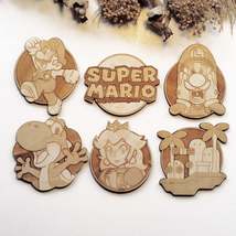 Set of 6 Super Mario Bros Wooden Coasters - Handmade Gift - Housewarming - Wood  - £19.59 GBP