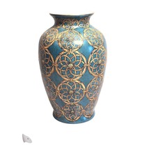 Andrea By Sadek Teal &amp; Gold Decorative Porcelain Vase With Asian-Inspired Design - $34.65