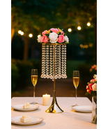 2-Pcs set Tall Gold Crystal Flower Stands, Acrylic Beaded Vases for Wedding Cent - $1,135.69 MXN - $1,154.94 MXN