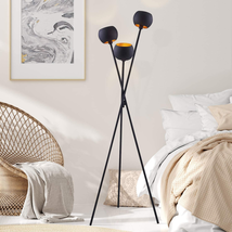 Floor Lamp With 3 Matte Black Globe Head And Interwining Tripod Black NEW - £108.71 GBP