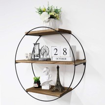 Befayoo Floating Shelves For Wall, Rustic Wood Geometric Style, Round, Natural - £45.07 GBP