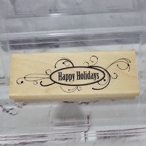 INKADINKADO Happy Holidays Rubber Stamp Christmas Crafting Wood Mounted 4" - $9.89