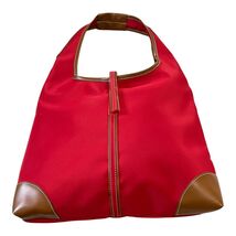 Spiegel Red Nylon Hobo Shoulder Bag Brown Trim Lightweight Casual Tote - $14.40