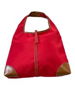 Spiegel Red Nylon Hobo Shoulder Bag Brown Trim Lightweight Casual Tote - $14.40