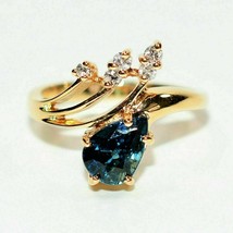 3Ct Pear Simulated London Topaz Bypass Engagement Ring 14K Gold Plated Silver - £46.20 GBP