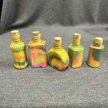 Vintage Lot Of 5 Small Bottles Corked Decor Sand Art Multi Color Glass Jugs Cork - £5.69 GBP