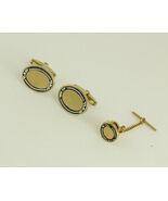 Vintage Golden Garland 1970s Oval FOSTER Cuff Link Tie Tack Set - $36.95