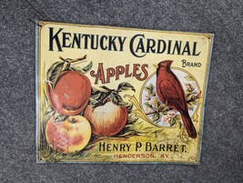 Kentucky Cardinal Brand Appleshenry P. Barret Henderson, Ky. Tin Sign 13x15 - £15.45 GBP