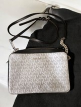 Michael Kors Metallic Silver Leather Crossbody Bag, Chain Strap, Jet Set - $116.98