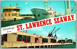 Dual View Banner Greetings St Lawrence Seaway New York NY Chrome Postcard I8 - £8.68 GBP