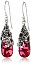 Nuovo Amazon Collection Argento Sterling 925 Marcasite Rosso Vetro Teardrop - £27.48 GBP