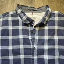 International Report Shirt Mens Extra Large Button Down Plaid Blue Distressed - £15.93 GBP
