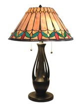 Table Lamp Dale Tiffany Jardin Cone Shade Urn Base 2-Light Red Deep Green Dark - $378.00