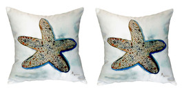 Pair of Betsy Drake Betsy’s Starfish No Cord Pillows 18 Inch X 18 Inch - £63.30 GBP