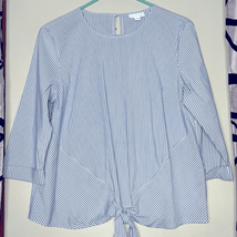 J. Jill Blue White Striped Boxy Blouse Shirt Waist Tie Coastal Contemporary PM - £15.41 GBP