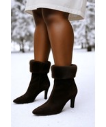 Yves Saint Laurent YSL Chocolate Brown Mink Fur Trim Ankle Boots Size 6.5 M - $1,390.57 MXN