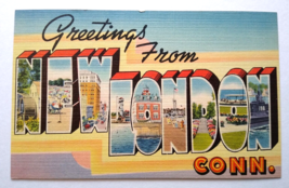 Greetings From New London Connecticut Postcard Large Big Letter Tichnor Unused - £10.02 GBP