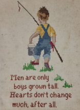 Fishing Boy Embroidery Finished Blue Jean Overall Farmhouse Country Nursery Vtg - £11.95 GBP