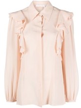 Chloe 100% Silk Blouse Button Up Top Ruffled Pansy Pink Size 6 - £242.01 GBP