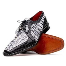 Caribe Genuine Hornback Caiman Crocodile Dress Shoes Newspaper / Black image 3