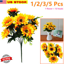 1/2/3/5 Pcs of Artificial Sunflower Lifelike Fake For Home Accent &amp; Decor Yellow - £7.22 GBP+