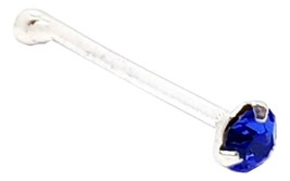 Nose Stud Tiny Silver Tri Claw Set Sapphire Gem Ball End 22g (0.6mm) - £3.99 GBP