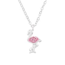 Flamingo Necklace 925 Silver with Genuine European Crystal - £14.93 GBP