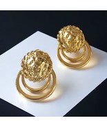 Chic 80s Lion door knocker Earrings clip on Gold tone statement runway - $1,392.82 MXN