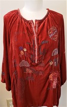 Johnny Was Embroidered Velvet Blouse Sz-M Tomato Red - £151.50 GBP